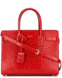 Sac fourre-tout en cuir rouge Saint Laurent