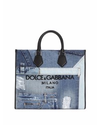 Sac fourre-tout en denim imprimé bleu Dolce & Gabbana
