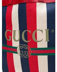 Sac fourre-tout en toile à rayures verticales blanc et rouge et bleu marine Gucci