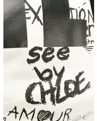 Sac fourre-tout en toile imprimé blanc et noir See by Chloe