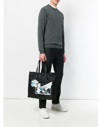 Sac fourre-tout en toile imprimé noir Prada