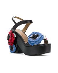 Sandales à talons en cuir à fleurs noires Sonia Rykiel