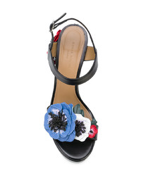 Sandales à talons en cuir à fleurs noires Sonia Rykiel
