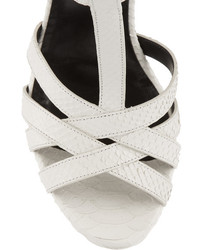 Sandales à talons en cuir blanches Saint Laurent