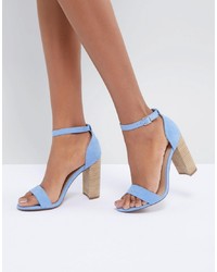 Sandales à talons en cuir bleu clair ASOS DESIGN