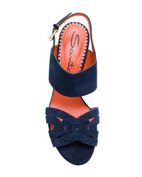 Sandales à talons en cuir bleu marine Santoni