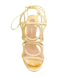 Sandales à talons en cuir dorées Salvatore Ferragamo