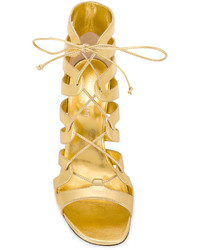 Sandales à talons en cuir dorées Saint Laurent
