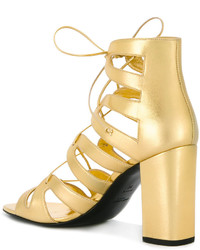 Sandales à talons en cuir dorées Saint Laurent