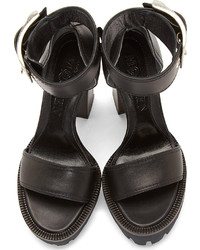 Sandales à talons en cuir épaisses noires Alexander McQueen