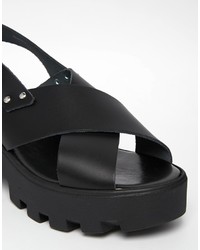 Sandales à talons en cuir épaisses noires Asos