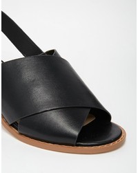Sandales à talons en cuir épaisses noires Asos