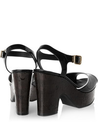 Sandales à talons en cuir épaisses noires Fendi