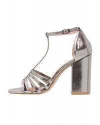 Sandales à talons en cuir grises New Look