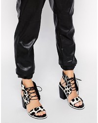Sandales à talons en cuir imprimées léopard grises