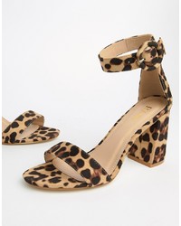 Sandales à talons en cuir imprimées léopard marron clair RAID