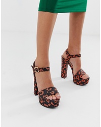 Sandales à talons en cuir imprimées léopard marron foncé Glamorous