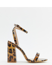 Sandales à talons en cuir imprimées léopard marron Raid Wide Fit