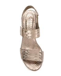 Sandales à talons en cuir imprimées serpent argentées Del Carlo