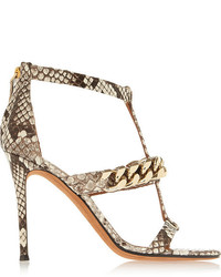 Sandales à talons en cuir imprimées serpent beiges Givenchy