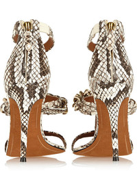 Sandales à talons en cuir imprimées serpent beiges Givenchy