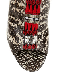 Sandales à talons en cuir imprimées serpent blanches et noires Altuzarra