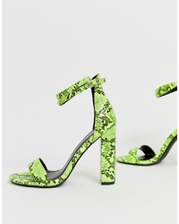 Sandales à talons en cuir imprimées serpent chartreuses SIMMI Shoes