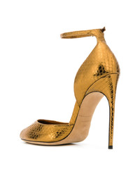 Sandales à talons en cuir imprimées serpent dorées Brian Atwood