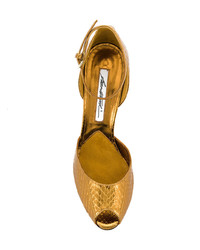 Sandales à talons en cuir imprimées serpent dorées Brian Atwood