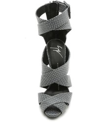 Sandales à talons en cuir imprimées serpent grises Giuseppe Zanotti
