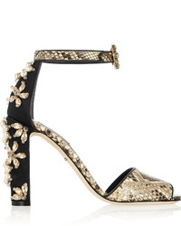 Sandales à talons en cuir imprimées serpent marron Dolce & Gabbana