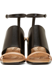 Sandales à talons en cuir noir et marron clair