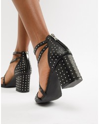Sandales à talons en cuir noires Glamorous