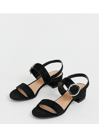 Sandales à talons en cuir noires Simply Be Wide Fit