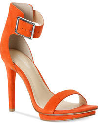 Sandales à talons en cuir orange