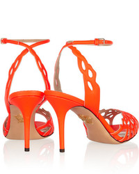 Sandales à talons en cuir orange Charlotte Olympia