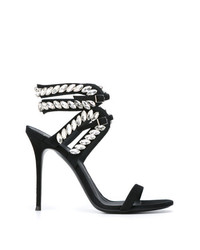 Sandales à talons en cuir ornées noires Giuseppe Zanotti Design