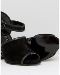 Sandales à talons en cuir ornées noires Kat Maconie
