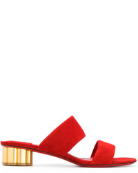 Sandales à talons en cuir rouges Salvatore Ferragamo