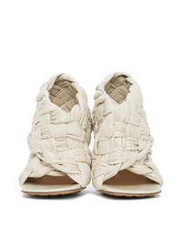 Sandales à talons en cuir tressées blanches Bottega Veneta