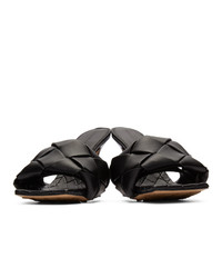 Sandales à talons en cuir tressées noires Bottega Veneta