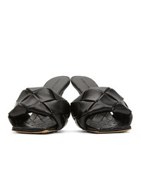 Sandales à talons en cuir tressées noires Bottega Veneta
