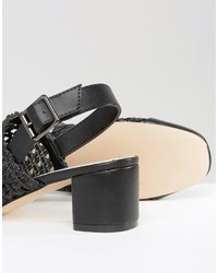 Sandales à talons en cuir tressées noires Asos