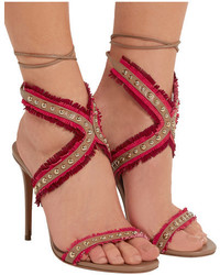 Sandales à talons en daim à franges rouges Aquazzura