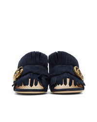 Sandales à talons en daim bleu marine Gucci