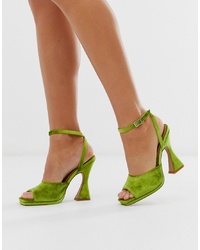 Sandales à talons en daim chartreuses ASOS DESIGN