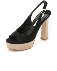Sandales à talons en daim épaisses noires Diane von Furstenberg