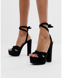 Sandales à talons en daim épaisses noires Glamorous