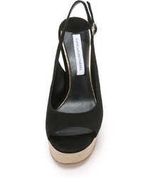 Sandales à talons en daim épaisses noires Diane von Furstenberg