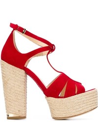 Sandales à talons en daim épaisses rouges Paloma Barceló